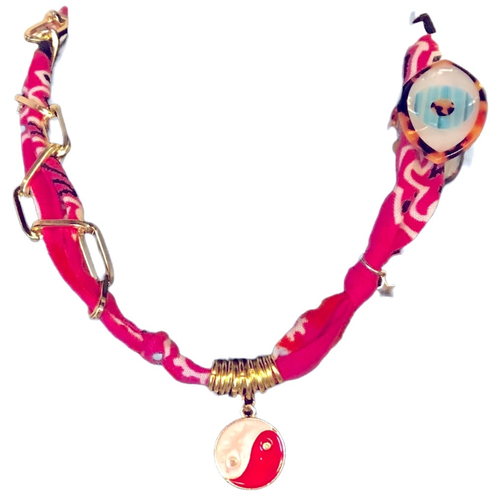 Pink and Gold Yin Yang Charm Necklace